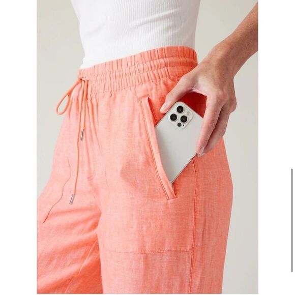 Athleta Retreat Linen Jogger Pants in Calla Sunset Orange Coral 531704 Size 6 - Picture 4 of 16